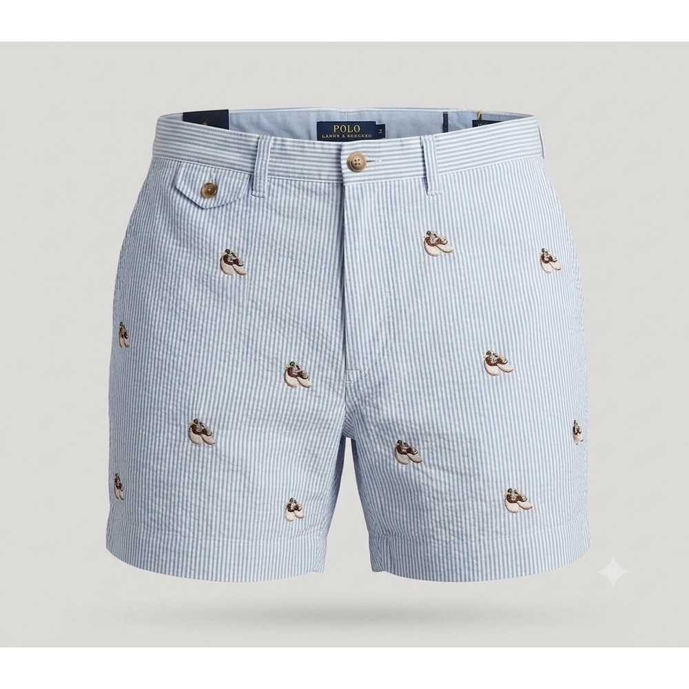 Polo Ralph Lauren Men's Blue Classic Fit Prepster Seersucker Shorts. NWT. Sz 36